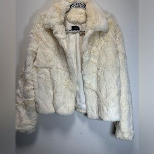 Theory For Scoops White Rabbit Fur‎ Coat FLAW Size L